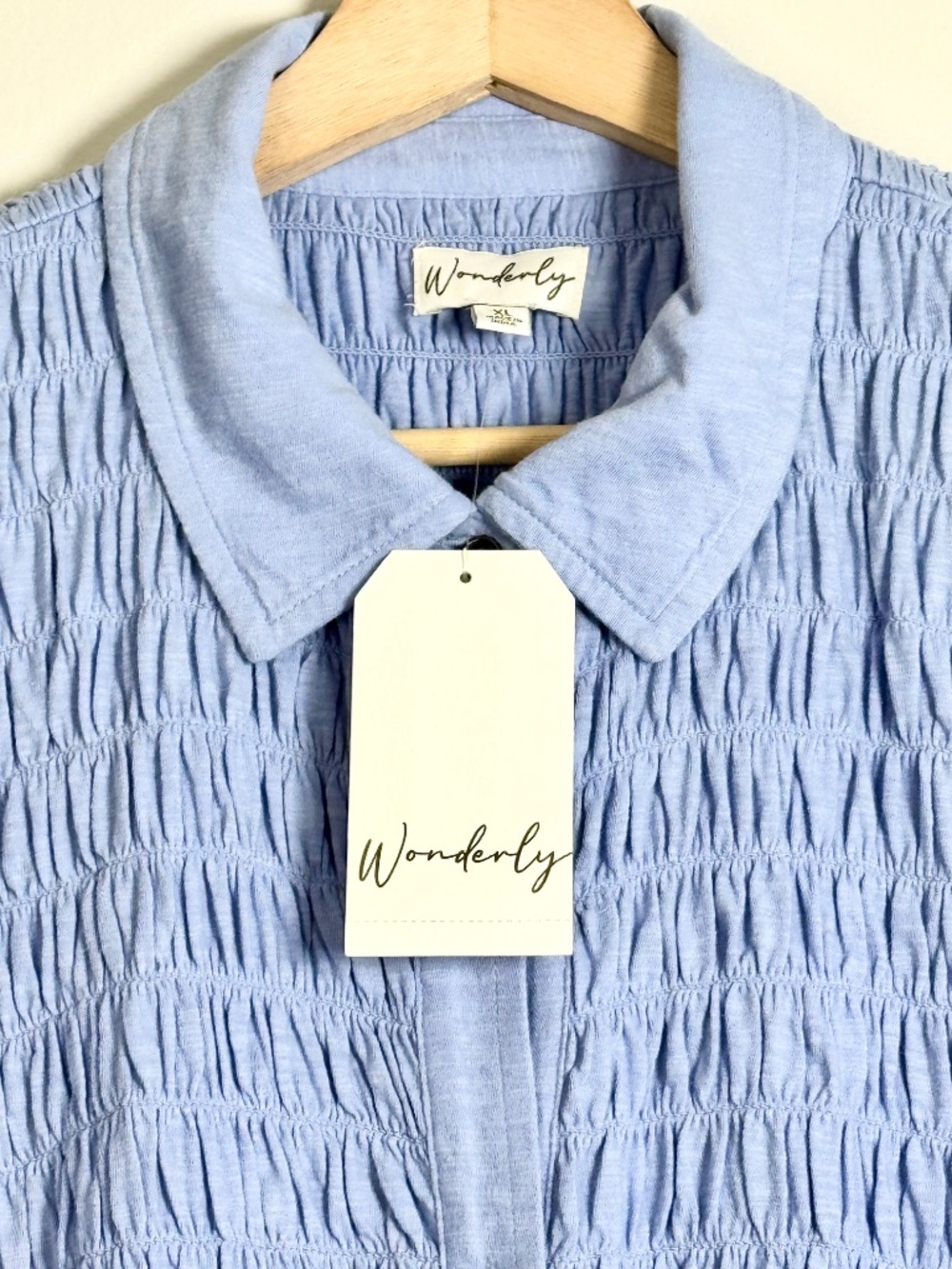 NWT Wonderly Light Blue Textured Knit Button Down Shirt Sz XL - Picture 7 of 11